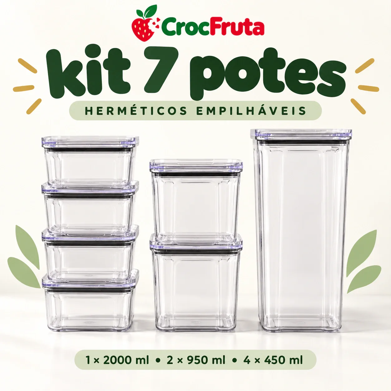 Kit Potes Herméticos Empilháveis Vedados a Vácuo