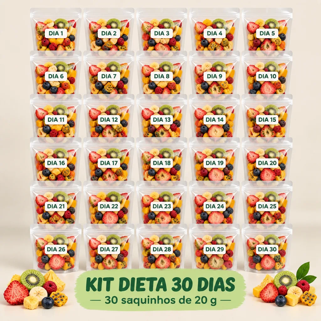 Kit Dieta 30 Dias — 30 Saquinhos de 20 g de Frutas Liofilizadas